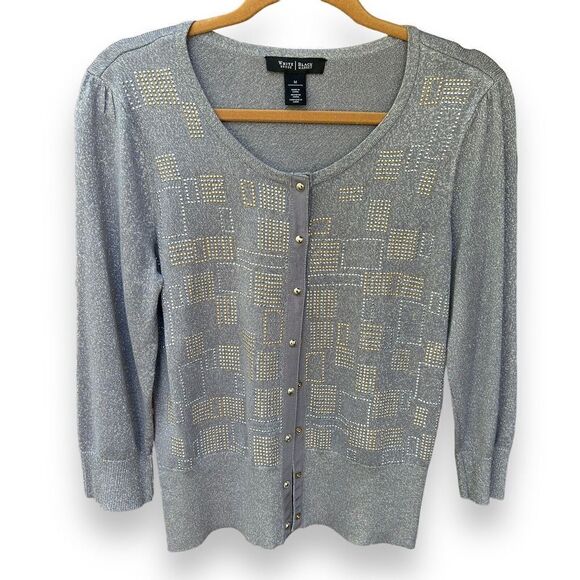 WHBM Sparkly Gray Cardigan Gold Silver Size Medium - Picture 1 of 13